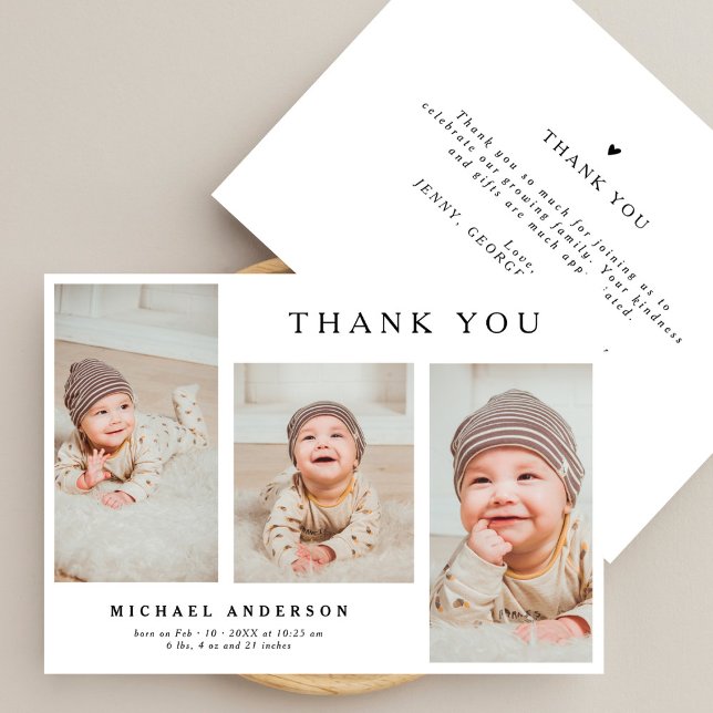 Modern Elegant Photo Collage Newborn Baby Thank Yo Invitation (Creator Uploaded)