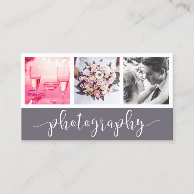 Modern elegant photo collage photography business card (Front)