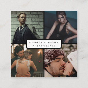 Modern elegant photo collage photography QR Code Square Business Card