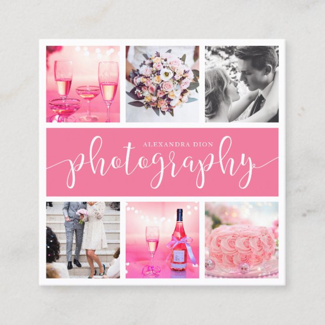 Modern elegant photo collage photography square business card (Front)