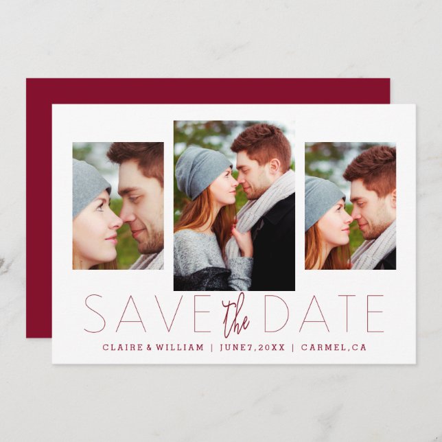 Modern Elegant Photo Collage Save the Date Card (Front/Back)