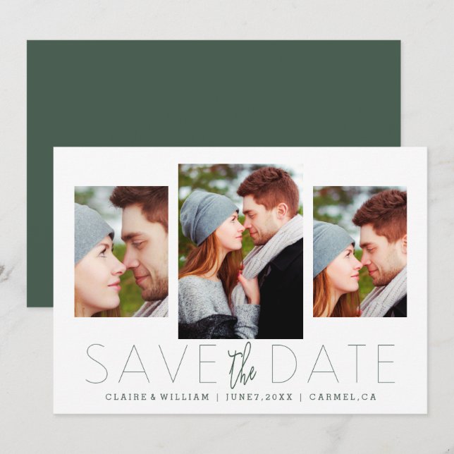 Modern Elegant Photo Collage Save the Date Card (Front/Back)