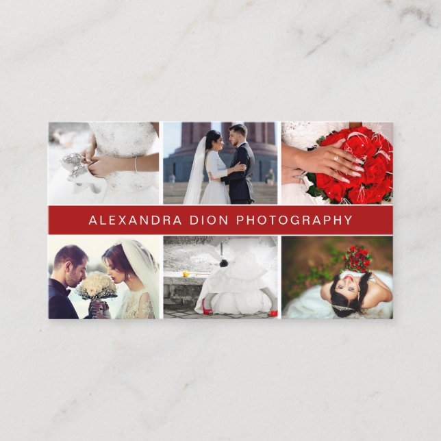 Modern elegant photo collage wedding photography business card (Front)