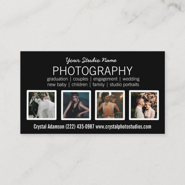 Modern elegant photo collage wedding photography  business card (Front)