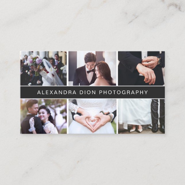 Modern elegant photo collage wedding photography business card (Front)