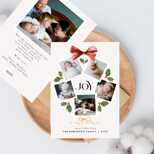Modern Elegant Photo Collage Wreath Christmas Holiday Card