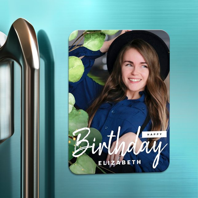 Modern Elegant Photo Eucalyptus Birthday Gift Magnet (Creator Uploaded)