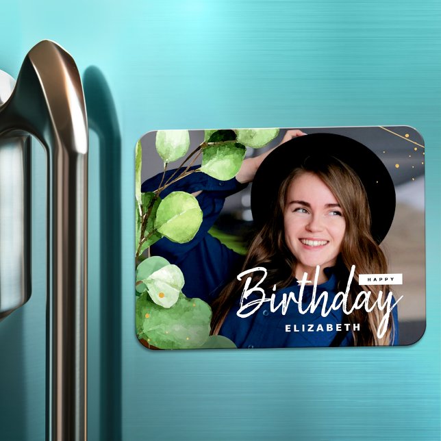 Modern Elegant Photo Eucalyptus Birthday Gift Magnet (Creator Uploaded)