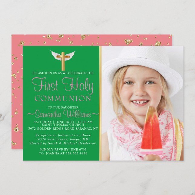 Modern Elegant Photo First Communion Invitation (Front/Back)