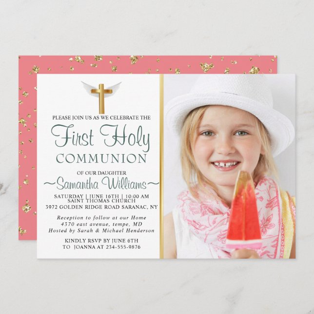 Modern Elegant Photo First Communion Invitation (Front/Back)