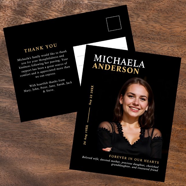 Modern Elegant Photo Funeral/Memorial Thank You Postcard (Creator Uploaded)