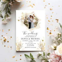 Modern Elegant Photo Gold Wedding Invitation