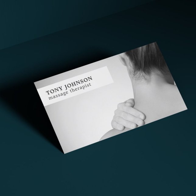 Modern Elegant Photo Grey Massage Therapist Business Card (Creator Uploaded)