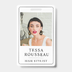 Modern Elegant Photo Hair Stylist QR Code ID Badge