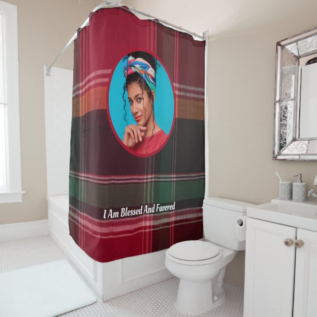 Modern Elegant Photo Madras Plaid Personalize  Shower Curtain (In Situ)