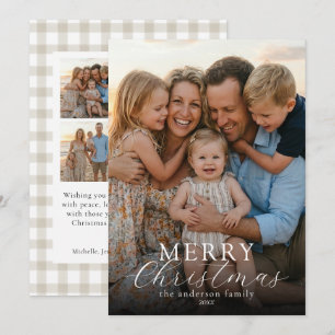 Modern Elegant Photo Merry Christmas Gingham Holiday Card