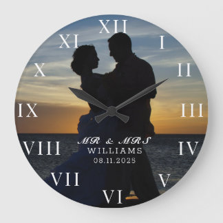 Modern Elegant Photo Newly Wed Wedding Large Clock