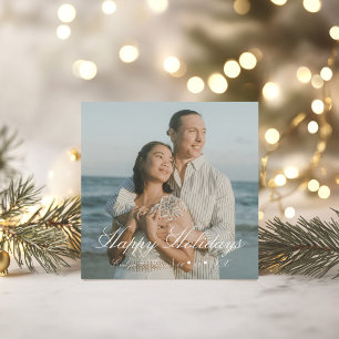 Modern Elegant Photo Newlyweds  Happy Holidays Holiday Card