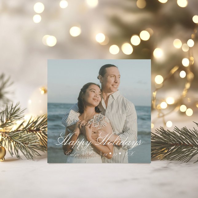 Modern Elegant Photo Newlyweds  Happy Holidays Holiday Card (Creator Uploaded)
