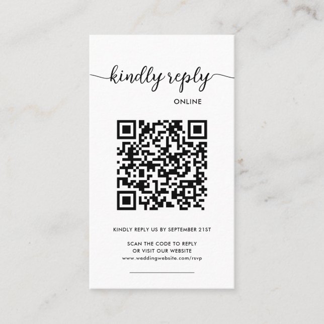 Modern Elegant Photo Online QR Code RSVP  Business Card (Front)