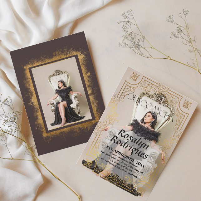 Modern Elegant Photo Quinceanera Gold Invitation (Creator Uploaded)