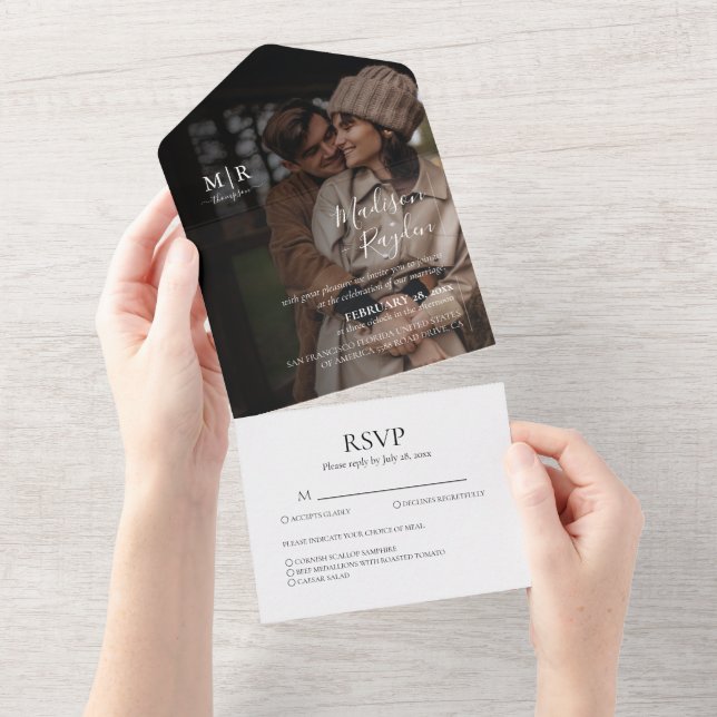 Modern Elegant Photo RSVP Wedding All In One Invit Invitation (Tearaway)
