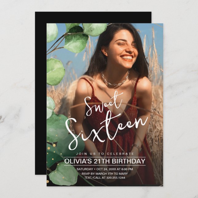 Modern Elegant Photo Rustic Sweet 16 Birthday Invitation (Front/Back)