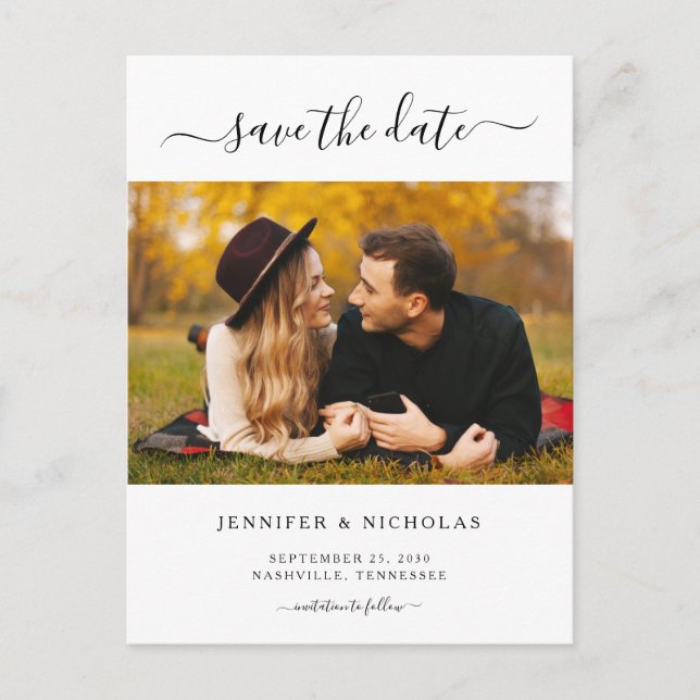 Modern Elegant Photo Save The Date Engagement Announcement Postcard (Front)