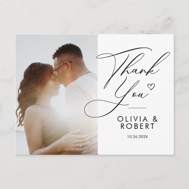 Modern Elegant Photo Script Thank You Wedding  Postcard (Front)