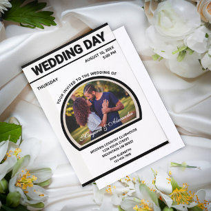 Modern Elegant Photo Simple Wedding Black White    Vellum Invitations