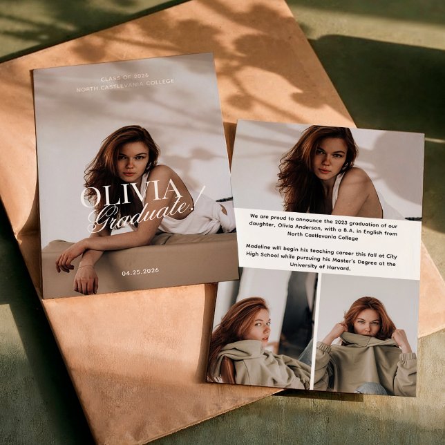 Modern Elegant Photo Typography Script Grad Party  Announcement (Creator Uploaded)