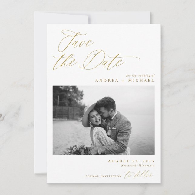 Modern Elegant Photo Wedding Gold Save The Date (Front)