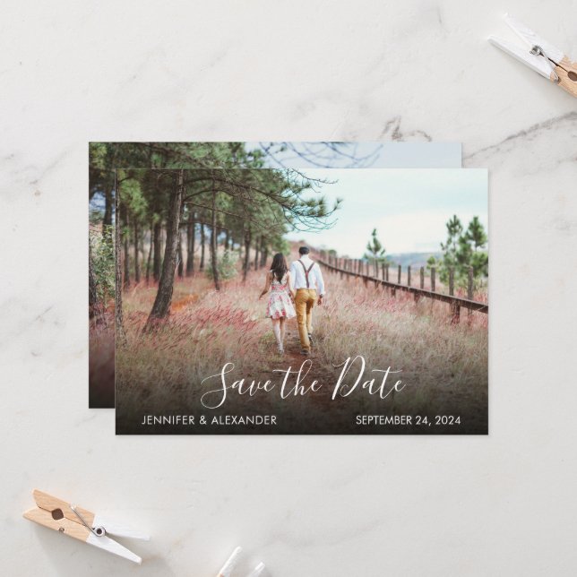 Modern elegant photo wedding Save the Date Invitation (Front/Back In Situ)