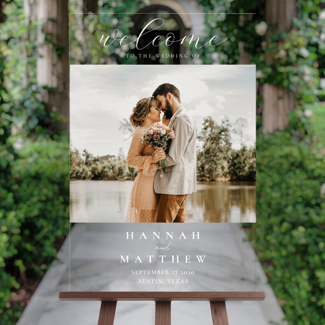  Modern Elegant Photo Wedding Welcome Acrylic Sign (Creator Uploaded)