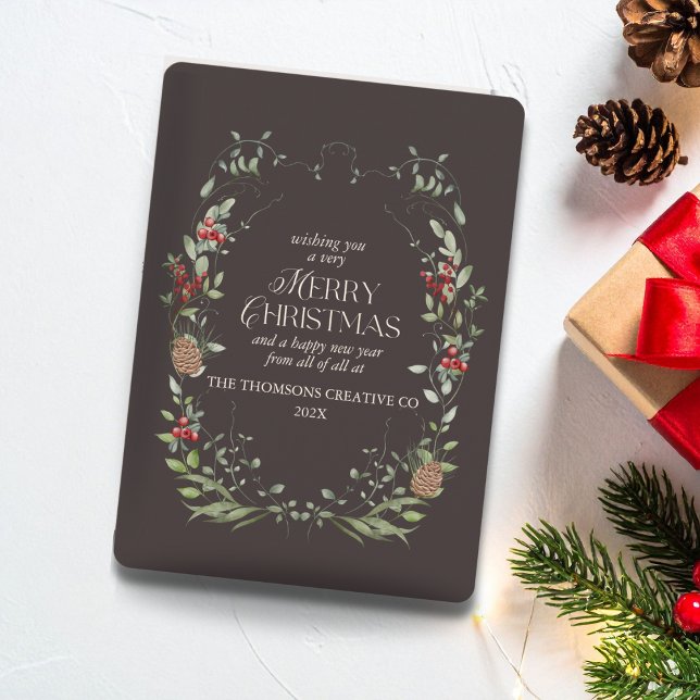 Modern Elegant Pine Botanical Corporate Christmas Holiday Card (Creator Uploaded)