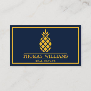 Modern Elegant Pineapple Logo on Black Background Business Card