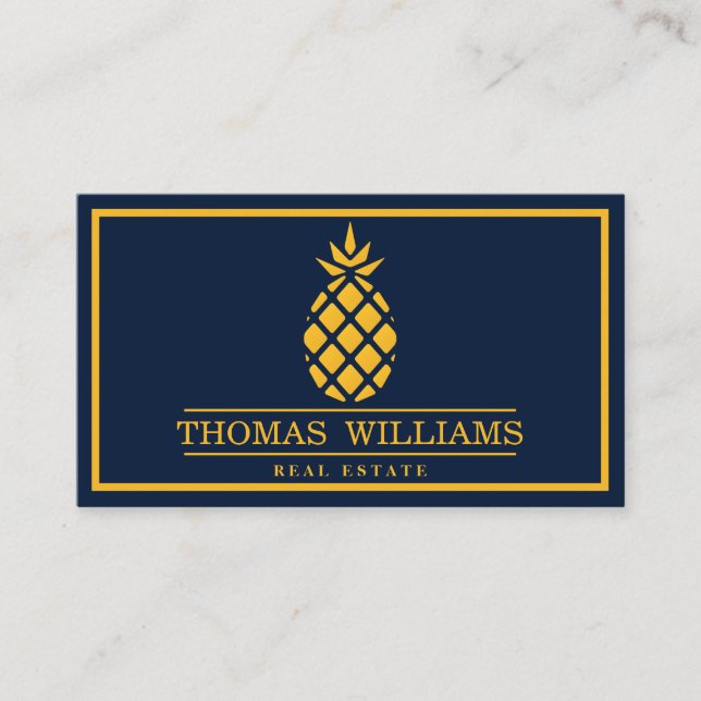 Modern Elegant Pineapple Logo on Black Background Business Card (Front)