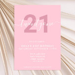 Modern Elegant Pink 21st Birthday Invitation<br><div class="desc">Modern girly feminine pink 21st Birthday Invitation. Minimalist 21st birthday invitation template design featuring elegant calligraphy hand lettered script font.</div>