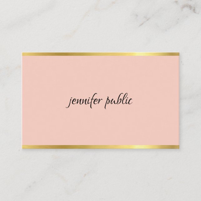 Modern Elegant Pink And Gold Cursive Hand Script Business Card (Front)