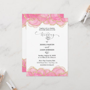 Modern Elegant Pink and Gold Script Wedding Invitation