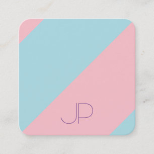 Modern Elegant Pink Blue Luxurious Monogrammed Square Business Card