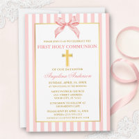Modern Elegant Pink Blush Striped Communion