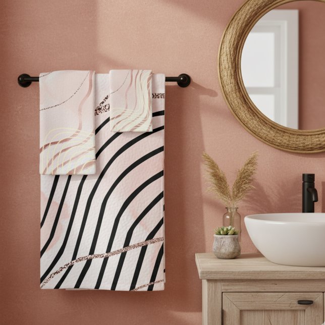 Modern Elegant Pink Bohemian Rose Gold Bath Towel Set (Creator Uploaded)