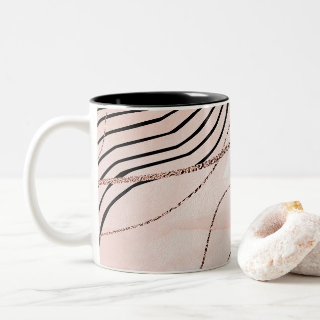 Modern Elegant Pink Bohemian Rose Gold  Two-Tone Coffee Mug (With Donut)