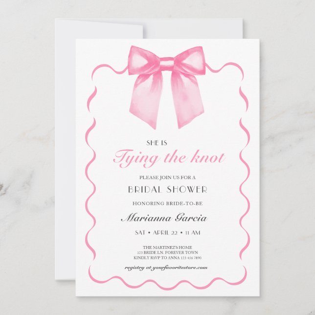 Modern Elegant Pink Bow Bridal Shower Invitation (Front)