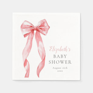 Modern Elegant Pink Bow Girl Baby Shower Napkin