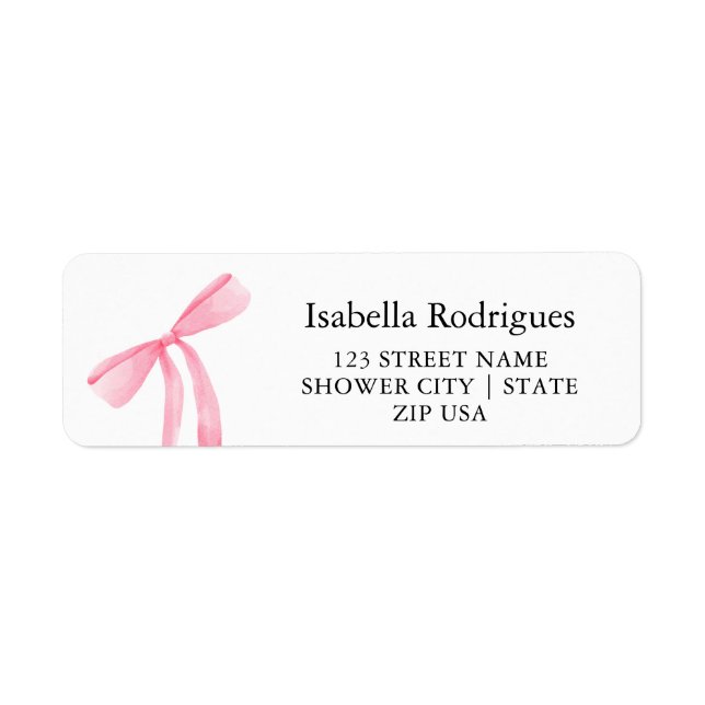 Modern Elegant Pink Bow Return Address (Front)