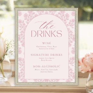 Modern Elegant Pink Bridal Shower Drink Menu Sign
