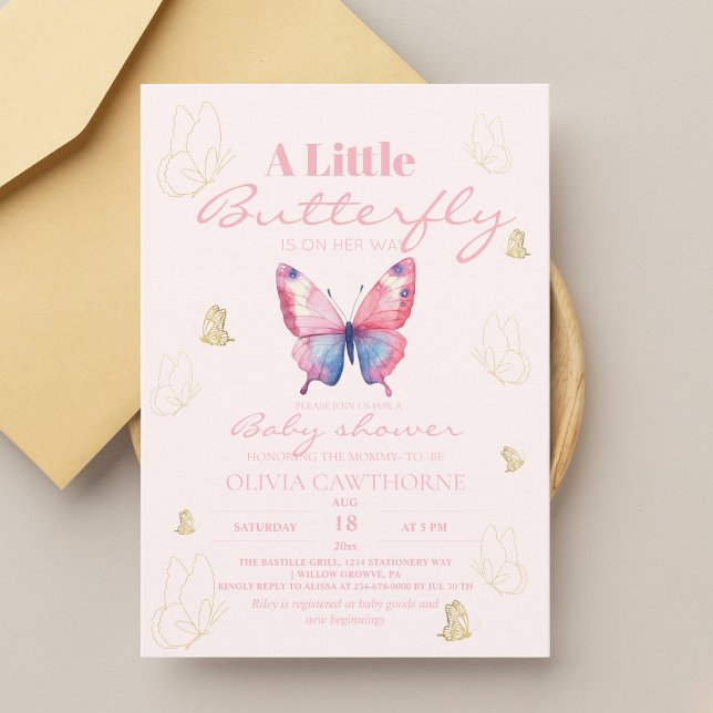 Modern Elegant Pink Butterfly Baby Girl Shower  Invitation (Creator Uploaded)
