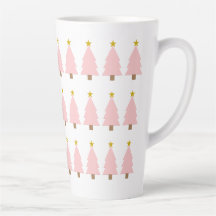 Modern Elegant Pink Christmas Tree Art, Gold Star